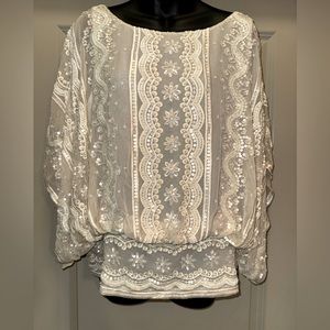 BEYOND VINTAGE Ivory Silk Shirt size L